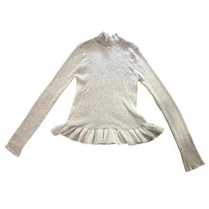 Anthropologie John & Jenn Gray Mock Neck Ribbed Ruffled Hem Sweater Size‎ Small